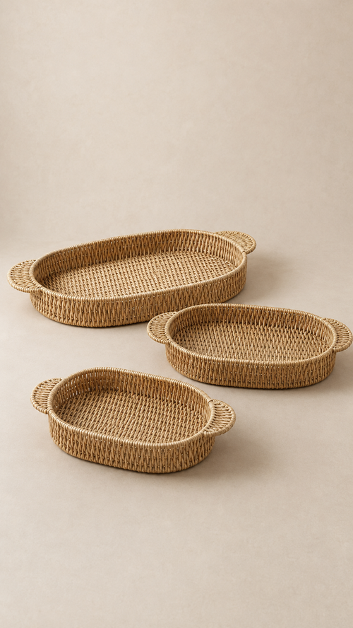 3’lü Oval Rattan Tepsi Seti