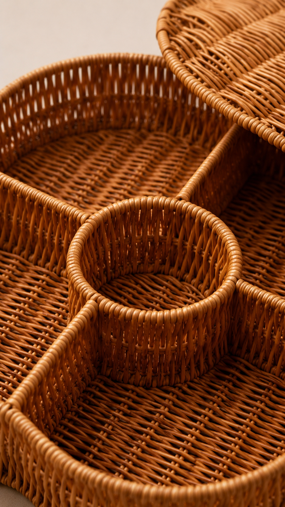 Kapaklı 5 Bölmeli Rattan Organizer Kutu