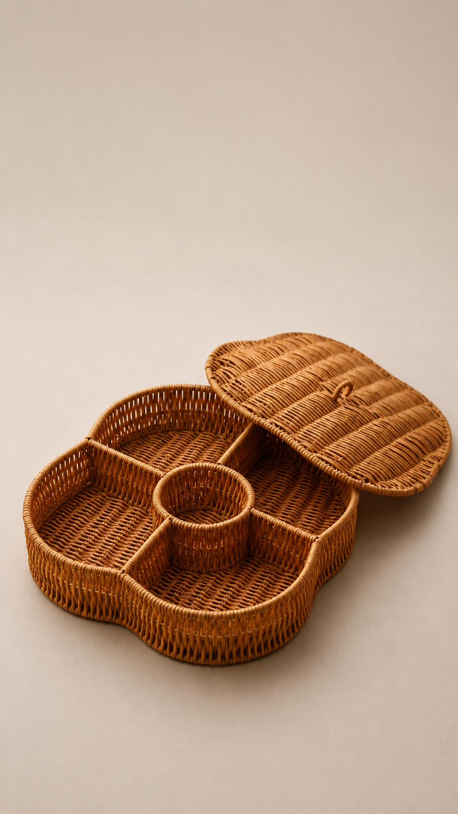 Kapaklı 5 Bölmeli Rattan Organizer Kutu